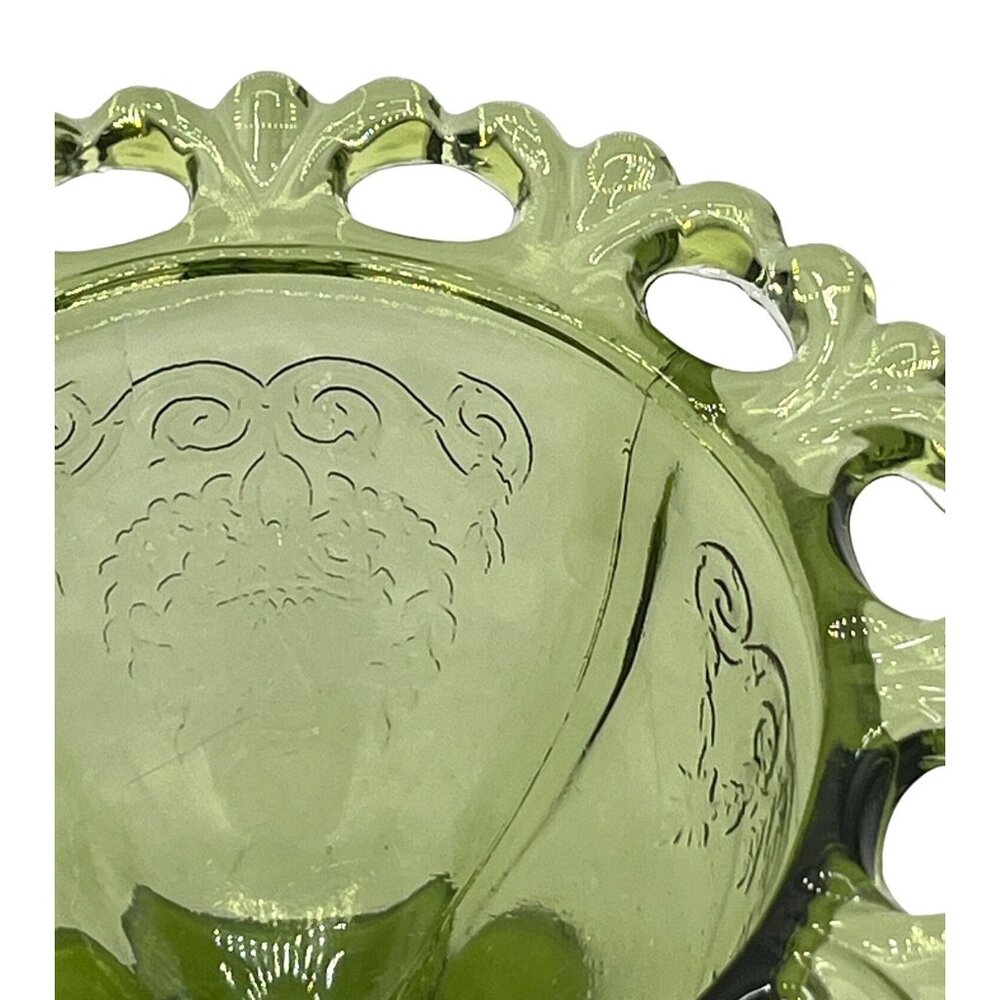 Vintage Green Glass Dessert Bowls Set Of 2 With Decorative Rim Floral Design - Picture 9 of 15